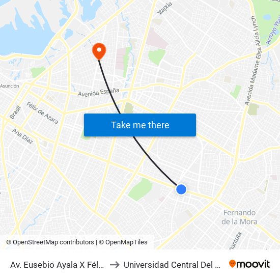 Av. Eusebio Ayala X Félix Lopéz to Universidad Central Del Paraguay map