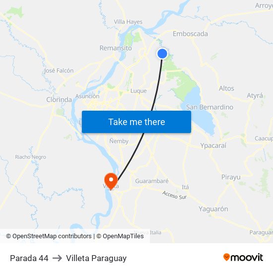 Parada 44 to Villeta Paraguay map