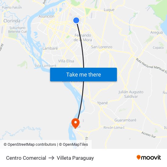 Centro Comercial to Villeta Paraguay map