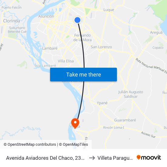 Avenida Aviadores Del Chaco, 2351 to Villeta Paraguay map
