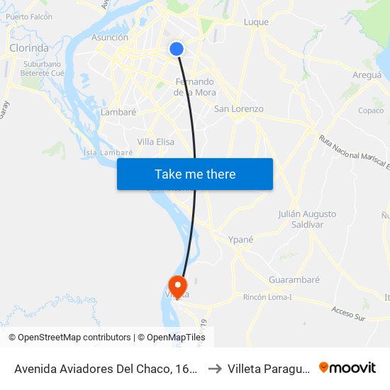 Avenida Aviadores Del Chaco, 1669 to Villeta Paraguay map