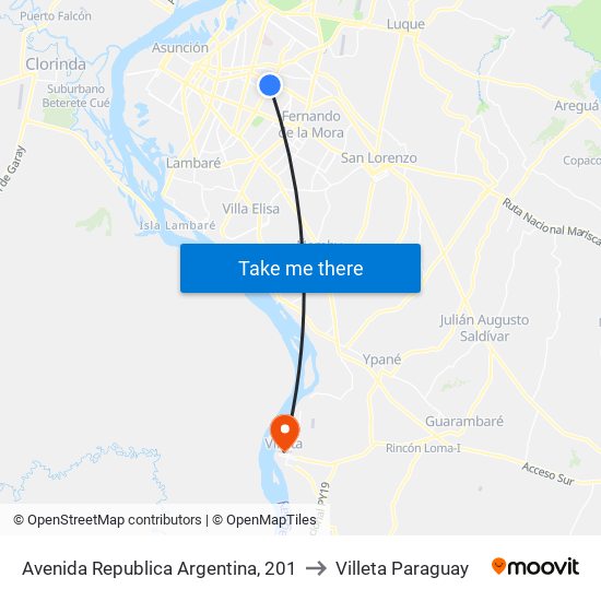 Avenida Republica Argentina, 201 to Villeta Paraguay map