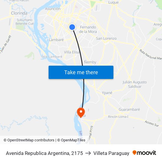 Avenida Republica Argentina, 2175 to Villeta Paraguay map