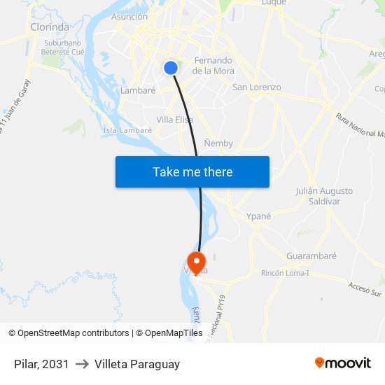 Pilar, 2031 to Villeta Paraguay map