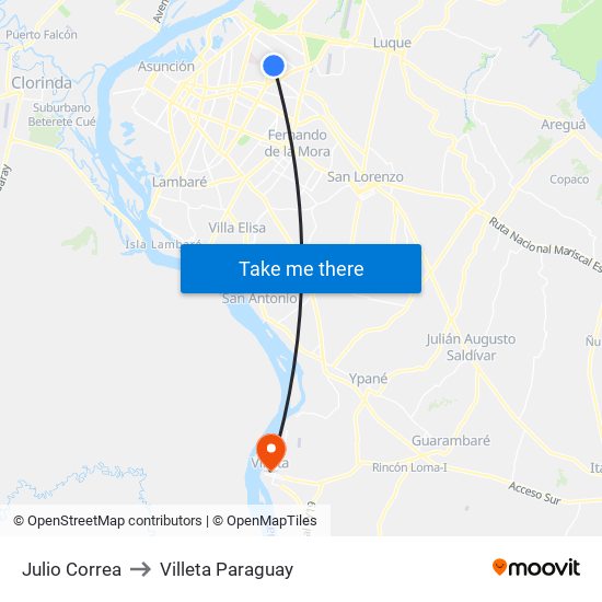 Julio Correa to Villeta Paraguay map