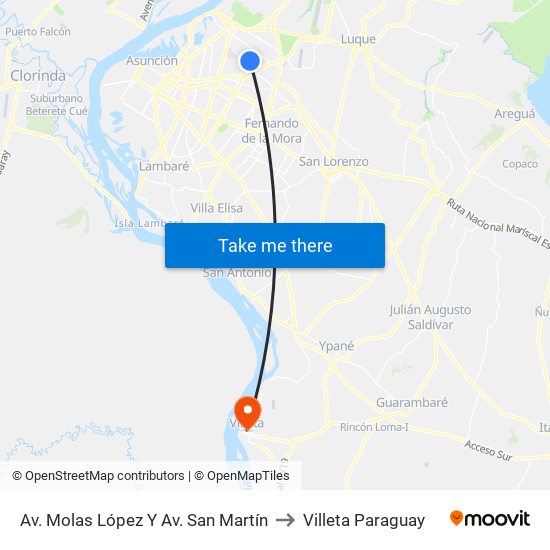 Av. Molas López Y Av. San Martín to Villeta Paraguay map