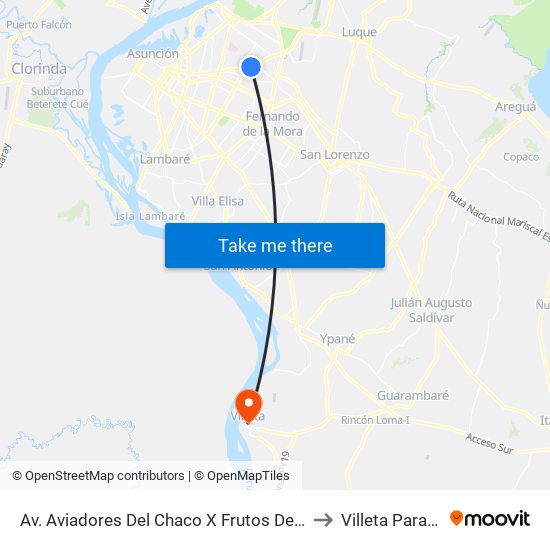 Av. Aviadores Del Chaco X Frutos De González to Villeta Paraguay map