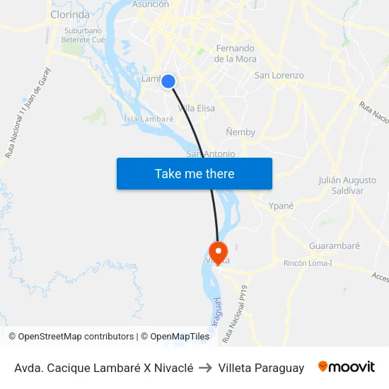 Avda. Cacique Lambaré X Nivaclé to Villeta Paraguay map