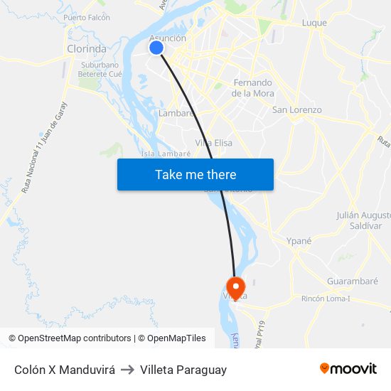 Colón X Manduvirá to Villeta Paraguay map