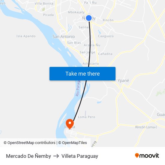 Mercado De Ñemby to Villeta Paraguay map