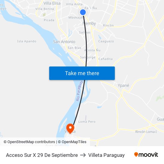 Acceso Sur X 29 De Septiembre to Villeta Paraguay map