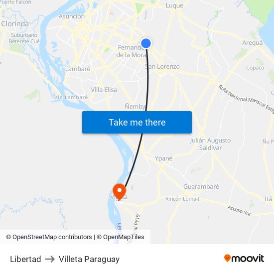 Libertad to Villeta Paraguay map