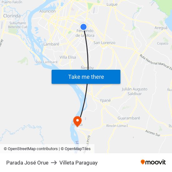 Parada José Orue to Villeta Paraguay map