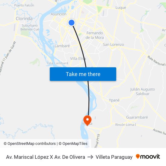 Av. Mariscal López X Av. De Olivera to Villeta Paraguay map