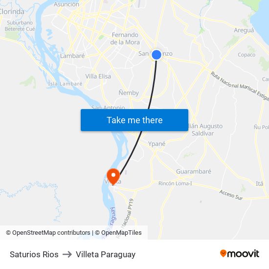 Saturios Rios to Villeta Paraguay map