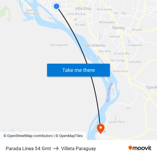 Parada Línea 54 Gmt to Villeta Paraguay map