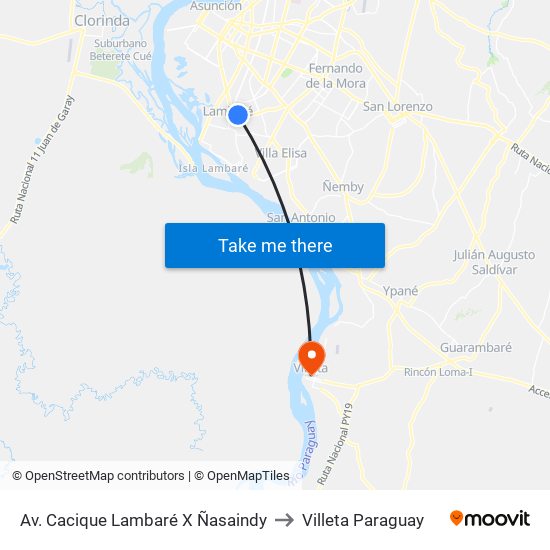 Av. Cacique Lambaré X Ñasaindy to Villeta Paraguay map