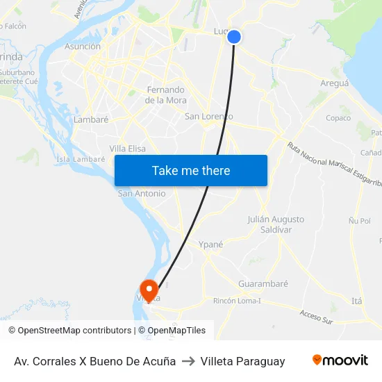 Av. Corrales X Bueno De Acuña to Villeta Paraguay map