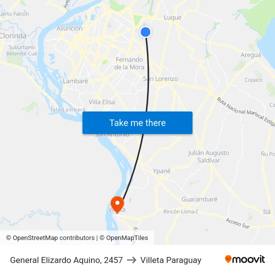 Av. Gral. Aquino (Parada) to Villeta Paraguay map