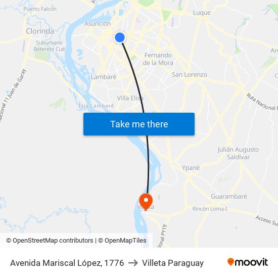 Avenida Mariscal López, 1776 to Villeta Paraguay map