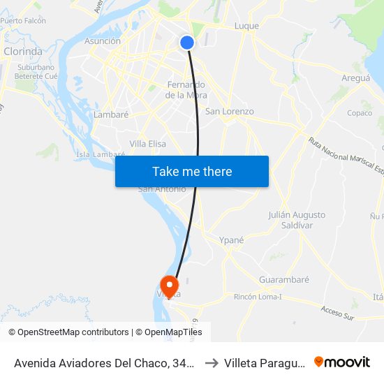 Avenida Aviadores Del Chaco, 3435 to Villeta Paraguay map
