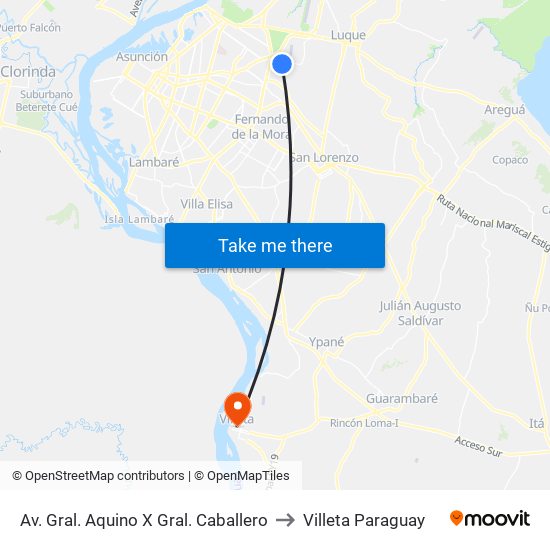Av. Gral. Aquino X Gral. Caballero to Villeta Paraguay map