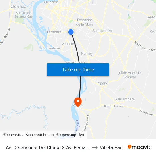 Av. Defensores Del Chaco X Av. Fernando De La Mora to Villeta Paraguay map