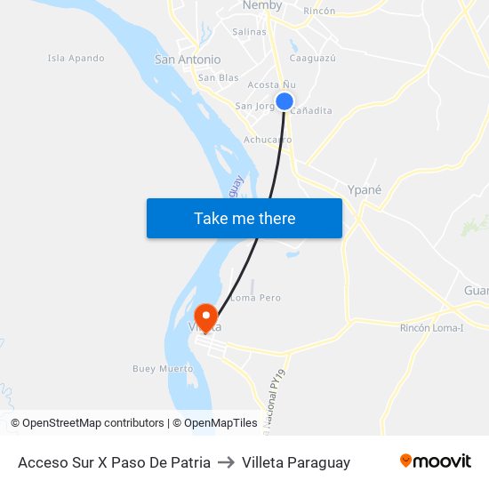 Acceso Sur X Paso De Patria to Villeta Paraguay map