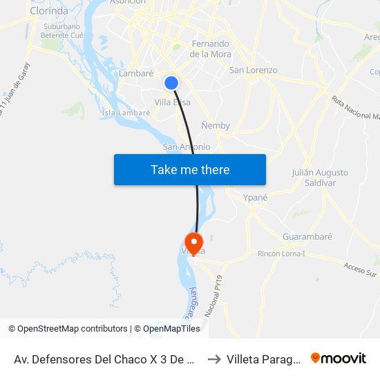 Av. Defensores Del Chaco X 3 De Mayo to Villeta Paraguay map