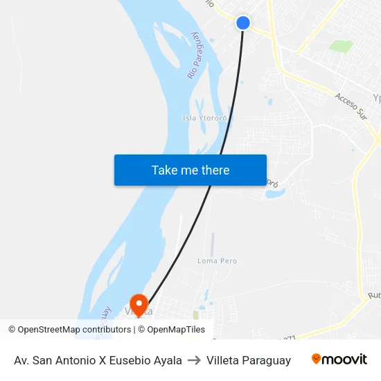 Av. San Antonio X Eusebio Ayala to Villeta Paraguay map