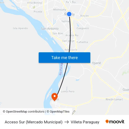 Acceso Sur (Mercado Municipal) to Villeta Paraguay map