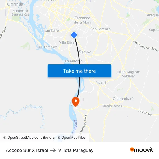 Acceso Sur X Israel to Villeta Paraguay map