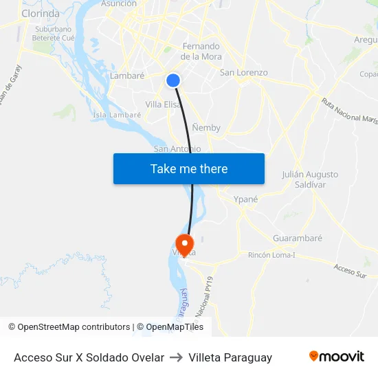 Acceso Sur X Soldado Ovelar to Villeta Paraguay map