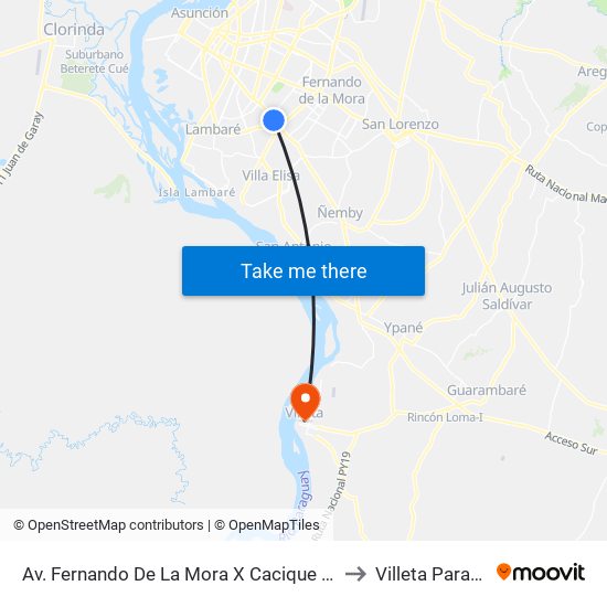 Av. Fernando De La Mora X Cacique Caracará to Villeta Paraguay map