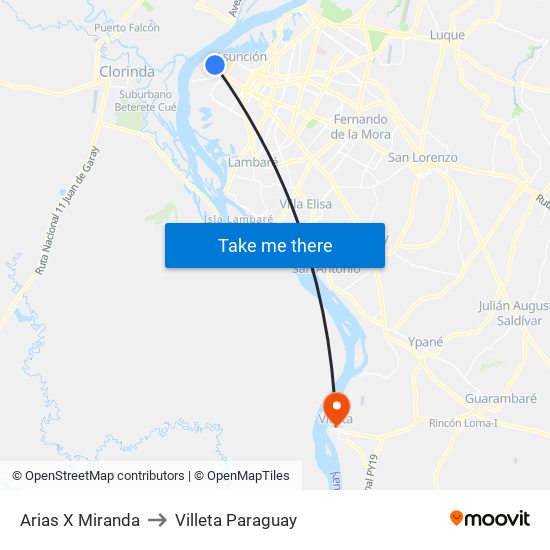 Arias X Miranda to Villeta Paraguay map
