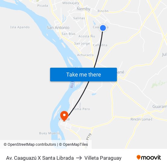 Av. Caaguazú X Santa Librada to Villeta Paraguay map