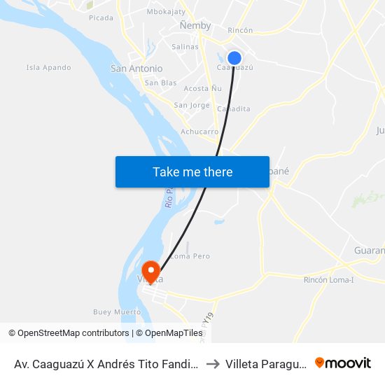 Av. Caaguazú X Andrés Tito Fandiña to Villeta Paraguay map