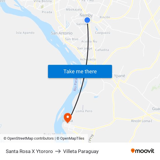 Santa Rosa X Ytororo to Villeta Paraguay map