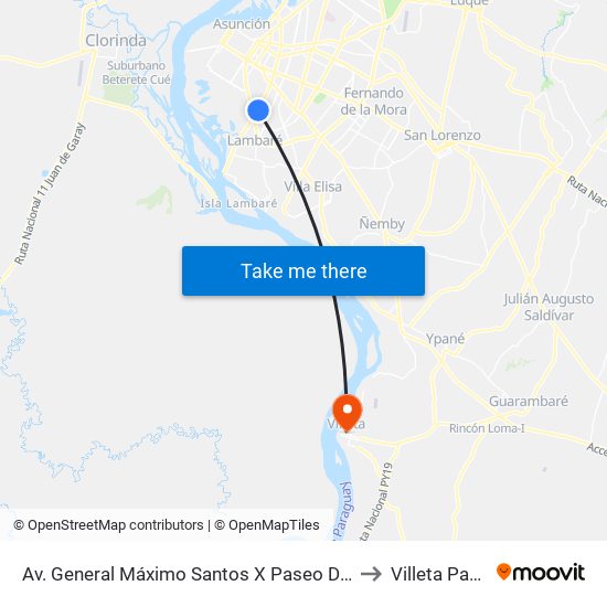 Av. General Máximo Santos X Paseo De Las Casuarinas to Villeta Paraguay map