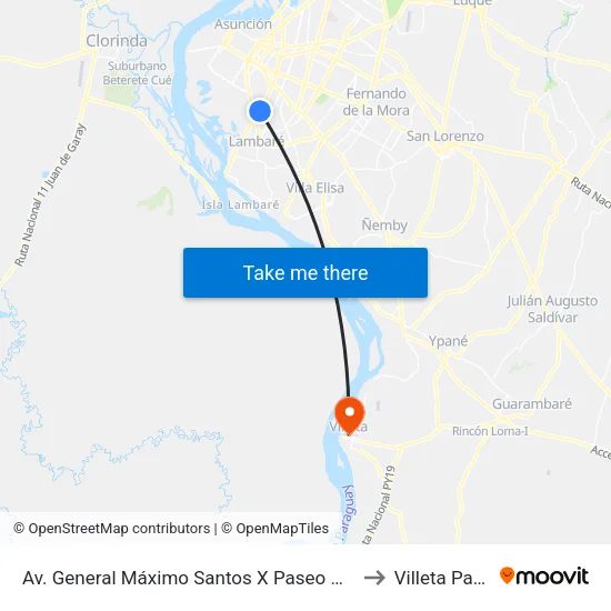 Av. General Máximo Santos X Paseo De Las Casuarinas to Villeta Paraguay map