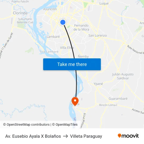 Av. Eusebio Ayala X Bolaños to Villeta Paraguay map