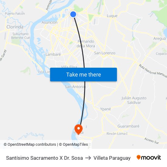 Santísimo Sacramento X Dr. Sosa to Villeta Paraguay map