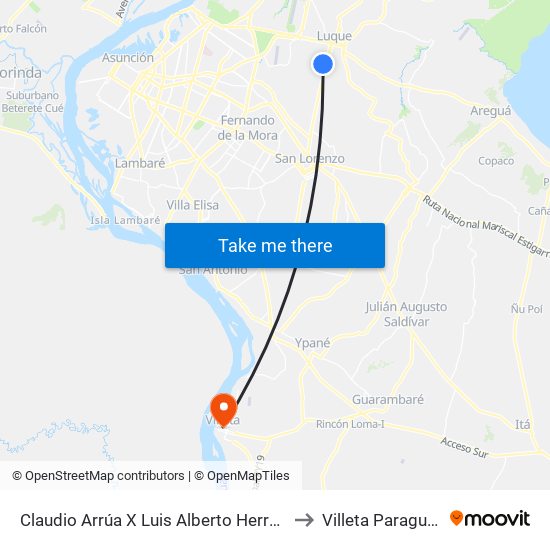 Claudio Arrúa X Luis Alberto Herrera to Villeta Paraguay map