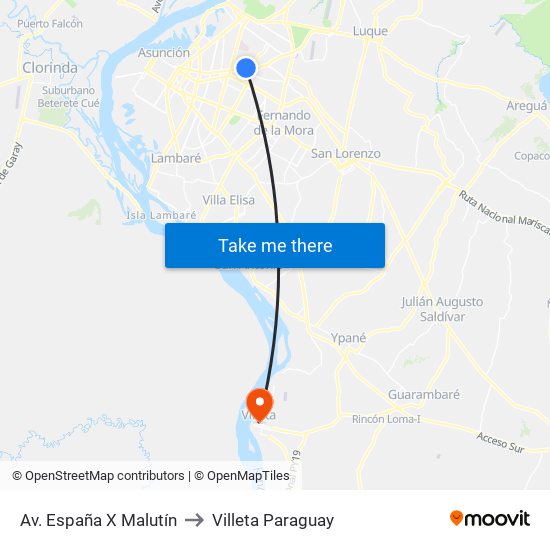 Av. España X Malutín to Villeta Paraguay map