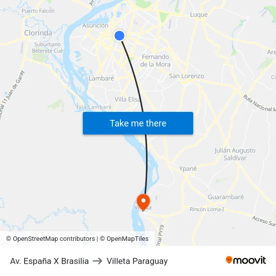 Av. España X Brasilia to Villeta Paraguay map