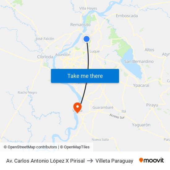 Av. Carlos Antonio López X Pirisal to Villeta Paraguay map