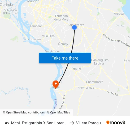 Av. Mcal. Estigarribia X San Lorenzo to Villeta Paraguay map