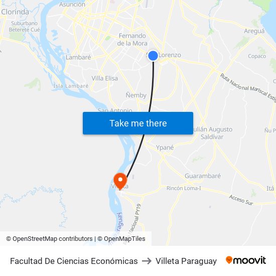 Facultad De Ciencias Económicas to Villeta Paraguay map