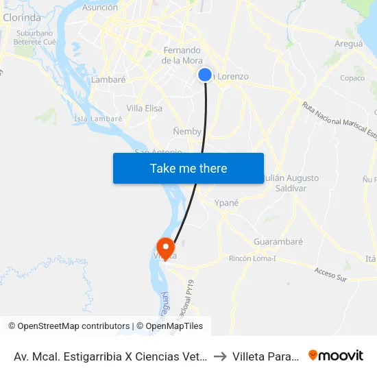 Av. Mcal. Estigarribia X Ciencias Veterinarias to Villeta Paraguay map