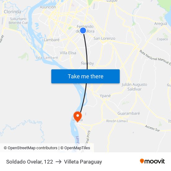 Soldado Ovelar, 122 to Villeta Paraguay map